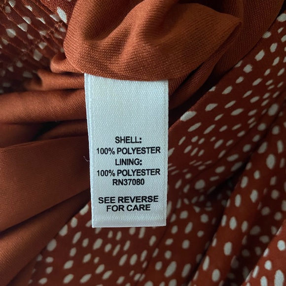 Women’s Burnt Orange&White Polkadot Asymmetrical Skirt w/ Built in Side Bow - Picture 6 of 8